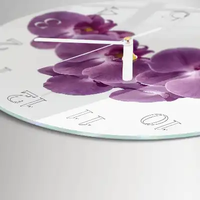 Kulaté skleněné hodiny na stěnu Orchidej