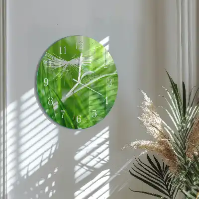Nástěnné hodiny skleněné kulaté Tráva