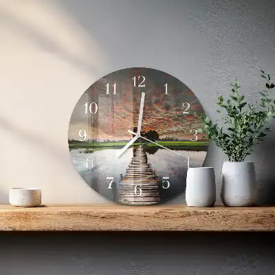 Nástěnné hodiny skleněné kulaté Most na louce