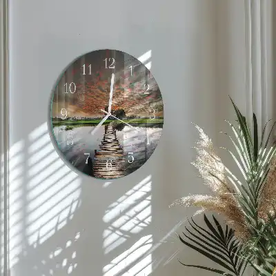 Nástěnné hodiny skleněné kulaté Most na louce