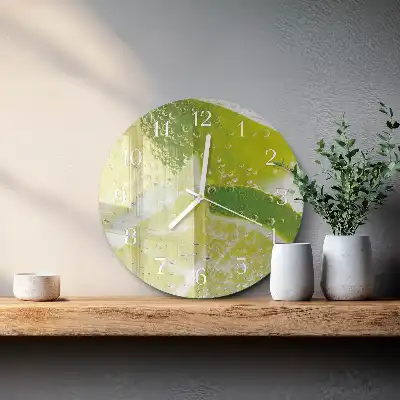 Kulaté skleněné hodiny na zeď Voda s limetkou