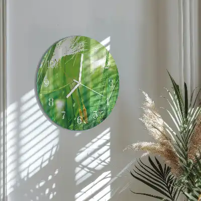 Hodiny s fotkou skleněné kulaté Tráva