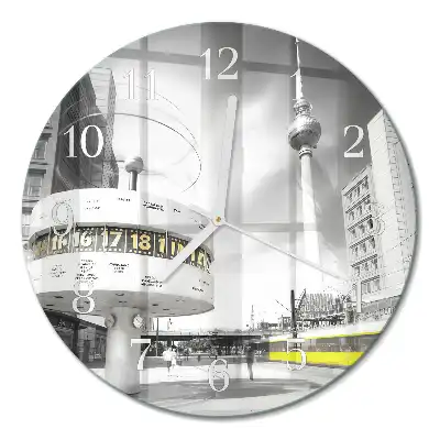 Hodiny s fotkou skleněné kulaté Berlín