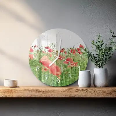 Kulaté skleněné hodiny na zeď Vlčí máky