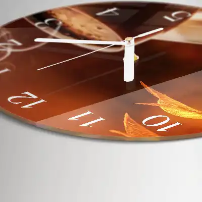 Kulaté skleněné hodiny na zeď Káva