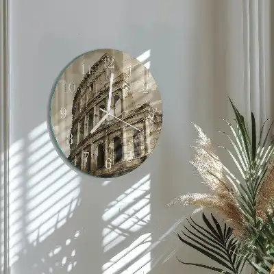 Hodiny s fotkou skleněné kulaté Koloseum v sépiovém odstínu