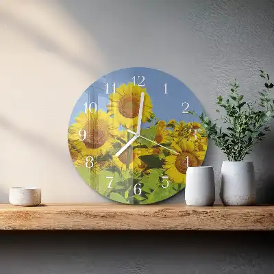 Hodiny na skle kulaté Slunečnice