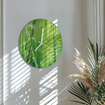 Kulaté skleněné hodiny na stěnu Tráva