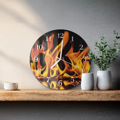 Kulaté skleněné hodiny na zeď Oheň