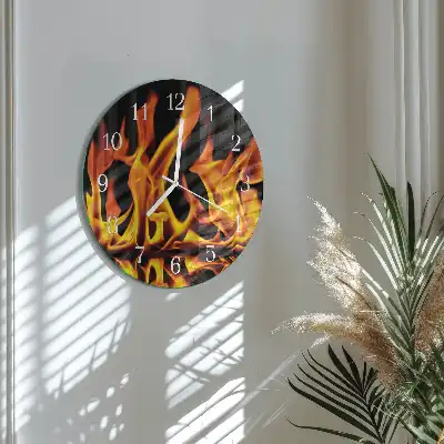 Kulaté skleněné hodiny na zeď Oheň