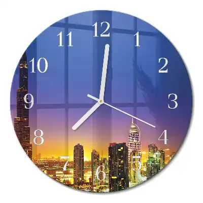 Hodiny s fotkou skleněné kulaté Dubajský horizont