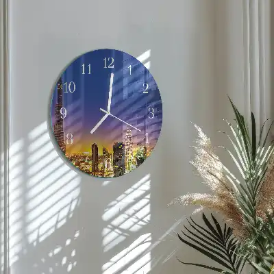 Hodiny s fotkou skleněné kulaté Dubajský horizont