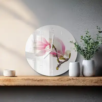 Nástěnné hodiny skleněné kulaté Květ magnólie
