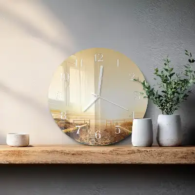 Hodiny s fotkou skleněné kulaté Cesta po pláži