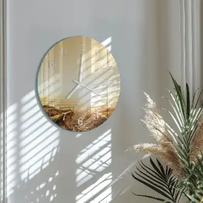 Hodiny s fotkou skleněné kulaté Cesta po pláži