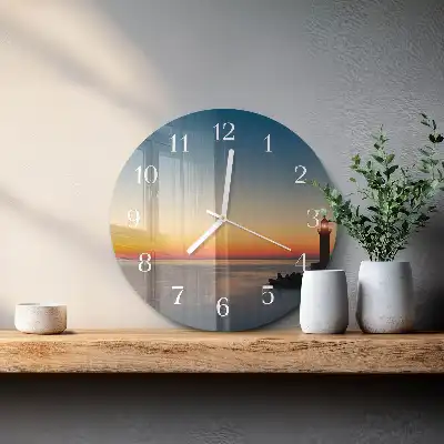 Kulaté skleněné hodiny na stěnu Maják moře