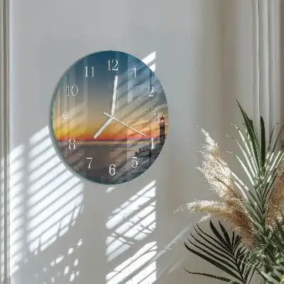 Kulaté skleněné hodiny na stěnu Maják moře