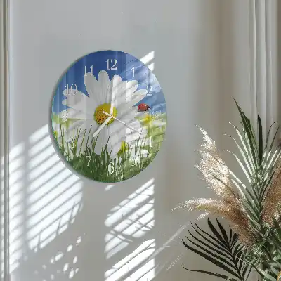 Nástěnné hodiny skleněné kulaté Květina a Beruška