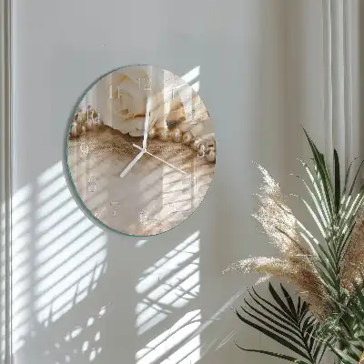 Nástěnné hodiny skleněné kulaté Vintage růže v sépiovém odstínu