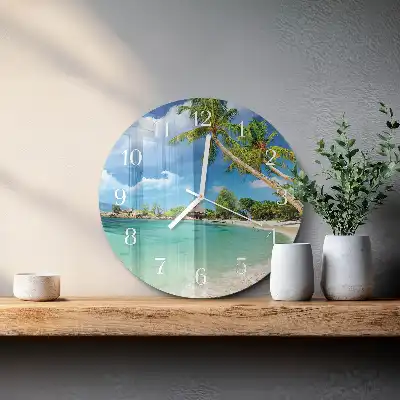 Kulaté skleněné hodiny na zeď Palmy na pláži