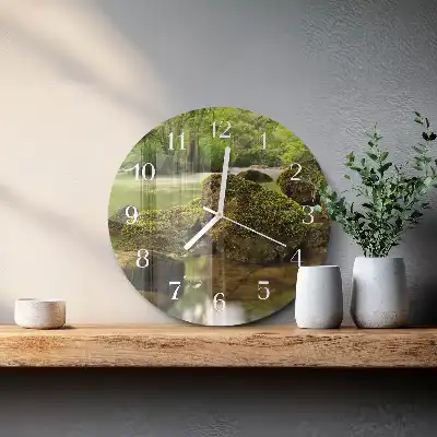Kulaté skleněné hodiny na zeď Říční krajina
