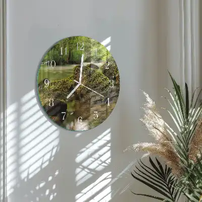 Kulaté skleněné hodiny na zeď Říční krajina