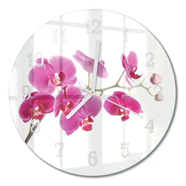 Nástěnné hodiny skleněné kulaté Orchidej