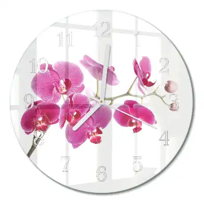 Nástěnné hodiny skleněné kulaté Orchidej