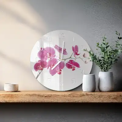 Nástěnné hodiny skleněné kulaté Orchidej