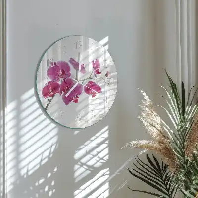 Nástěnné hodiny skleněné kulaté Orchidej