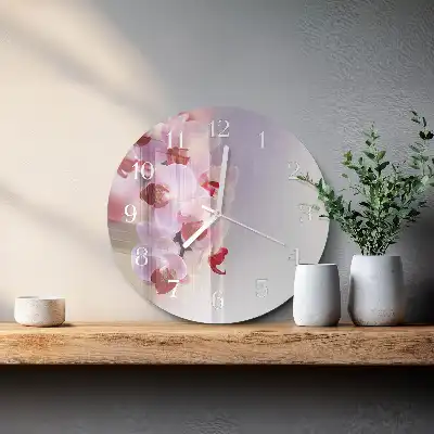 Hodiny s fotkou skleněné kulaté Orchidej