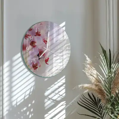 Hodiny s fotkou skleněné kulaté Orchidej