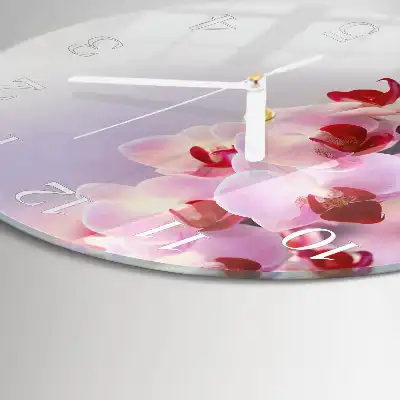 Hodiny s fotkou skleněné kulaté Orchidej