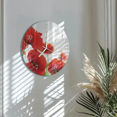 Hodiny na skle kulaté Vlčí máky