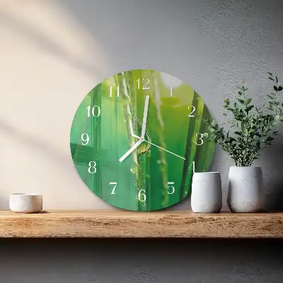 Nástěnné hodiny skleněné kulaté Kapky na trávě