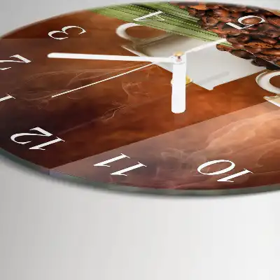 Kulaté skleněné hodiny na stěnu Šálky kávy