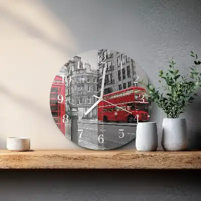 Kulaté skleněné hodiny na zeď Červený autobus
