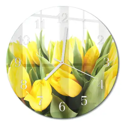 Hodiny na skle kulaté Tulipány