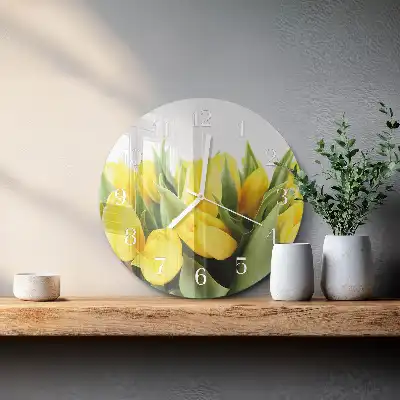 Hodiny na skle kulaté Tulipány