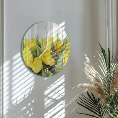 Hodiny na skle kulaté Tulipány