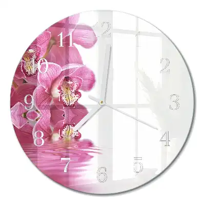 Hodiny s fotkou skleněné kulaté Orchidej