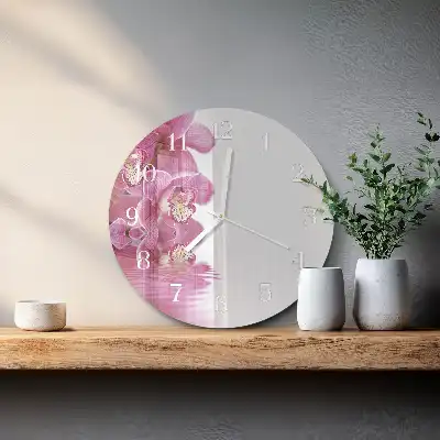 Hodiny s fotkou skleněné kulaté Orchidej