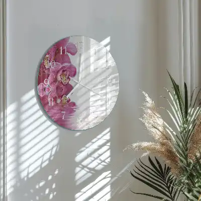 Hodiny s fotkou skleněné kulaté Orchidej