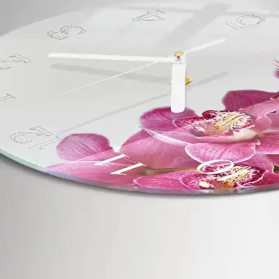 Hodiny s fotkou skleněné kulaté Orchidej