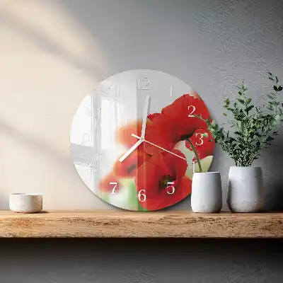 Nástěnné hodiny skleněné kulaté Vlčí máky