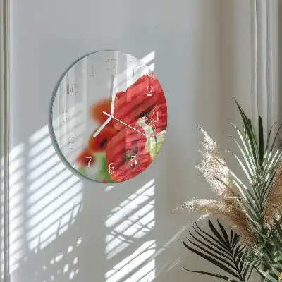 Nástěnné hodiny skleněné kulaté Vlčí máky