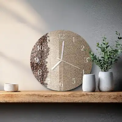 Kulaté skleněné hodiny na zeď Kávová zrna