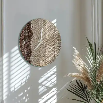 Kulaté skleněné hodiny na zeď Kávová zrna