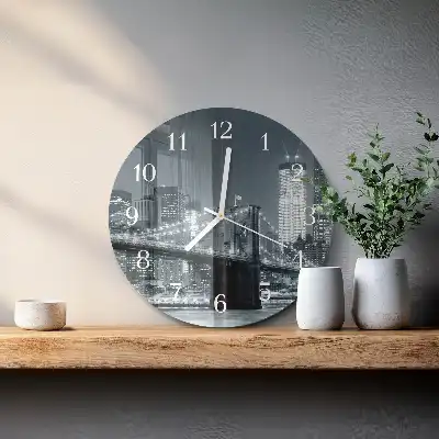 Nástěnné hodiny skleněné kulaté Horizontální most