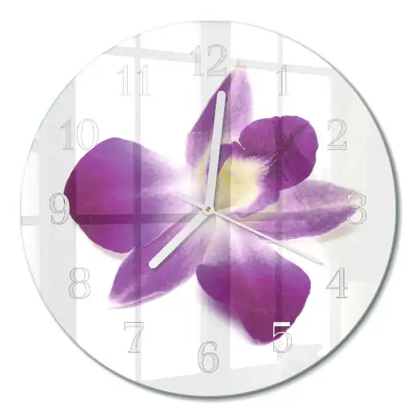 Kulaté skleněné hodiny na stěnu Květina orchideje